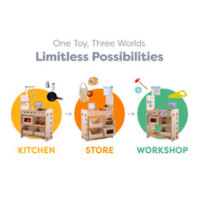 Load image into Gallery viewer, Haba Creative Play 3 in 1 – Play Kitchen, Store &amp; Workshop 👉 ONLINE ONLY
