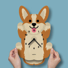 Load image into Gallery viewer, Popclox Corgi Pendulum Clock - Wood
