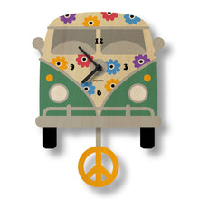 Load image into Gallery viewer, Popclox Peace Bus Pendulum Clock - Wood

