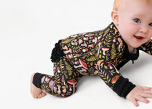 Load image into Gallery viewer, Jammie Session Mystic Mushrooms Ruffle Bamboo Baby Romper
