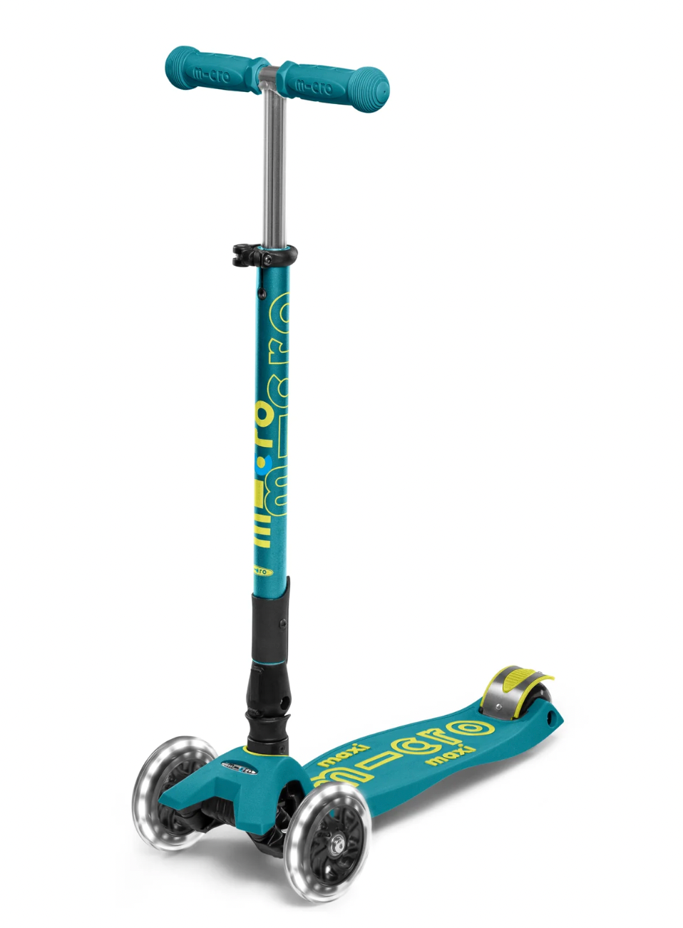 Micro Kickboard Maxi Deluxe Foldable LED Scooter Petrol Green