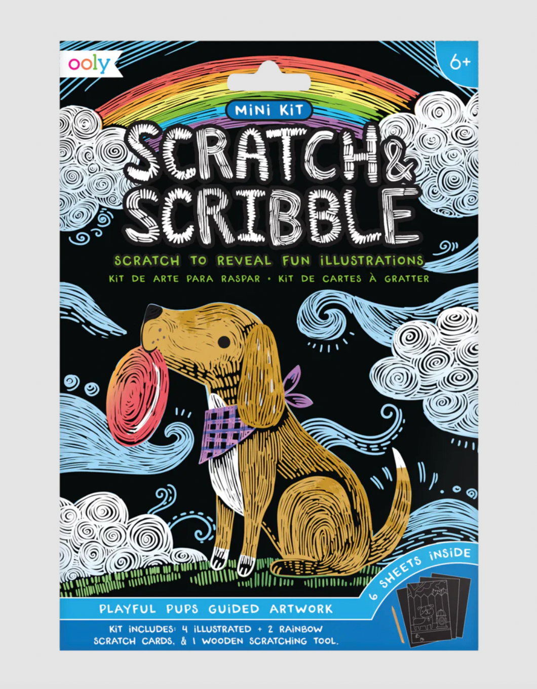 Ooly Mini Scratch & Scribble Art Kit:Playful Pups 7pc Set