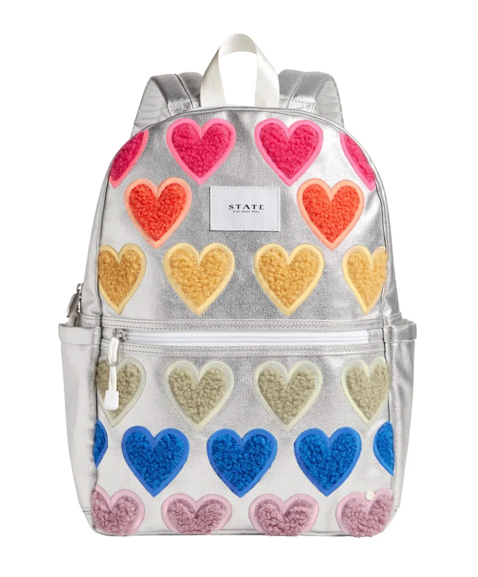 State Bags Metallic Kane Kids Double Pocket Fuzzy Hearts