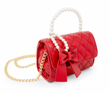 Load image into Gallery viewer, Zomi Gems Quilted Pearl Handle Bow Ribbon Handbag - Red
