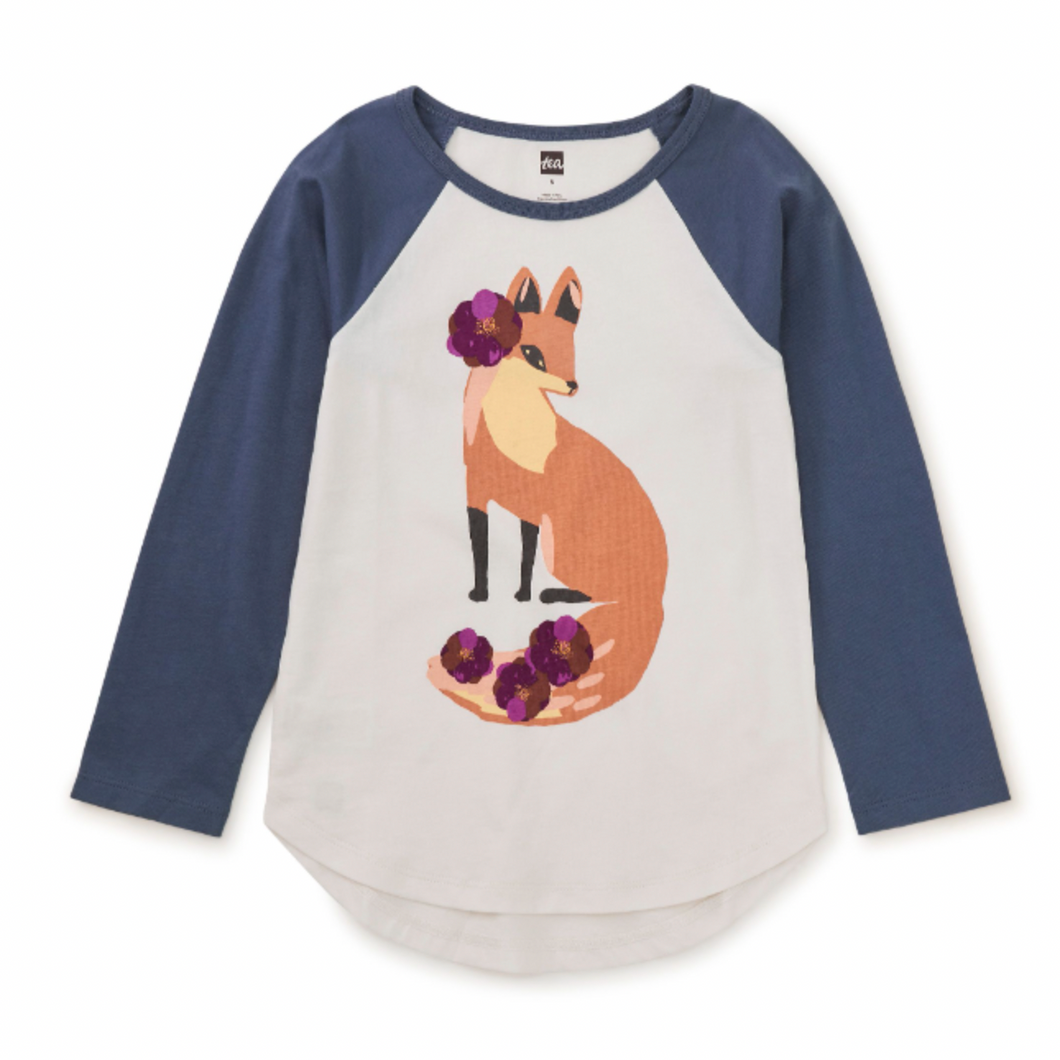 Tea Collection Fancy Fox Graphic Raglan Tee Chalk