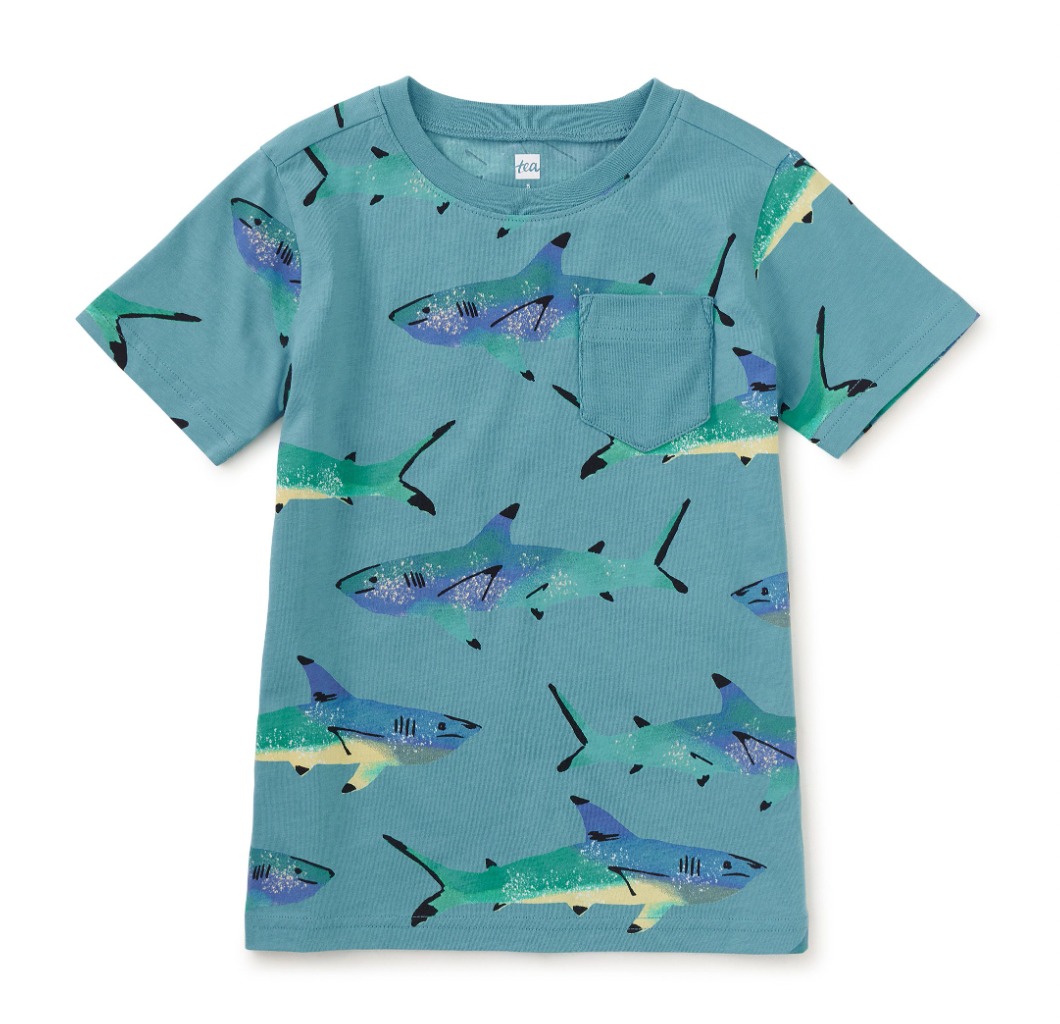 Tea Collection Printed Pocket Tee Painted Shark