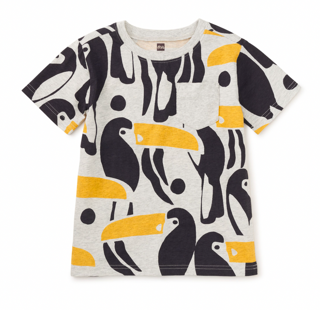 Tea Collection Printed Pocket Tee Toucan Cut Out
