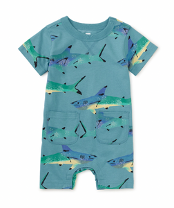 Tea Collection Double Pocket Baby Romper Painted Shark