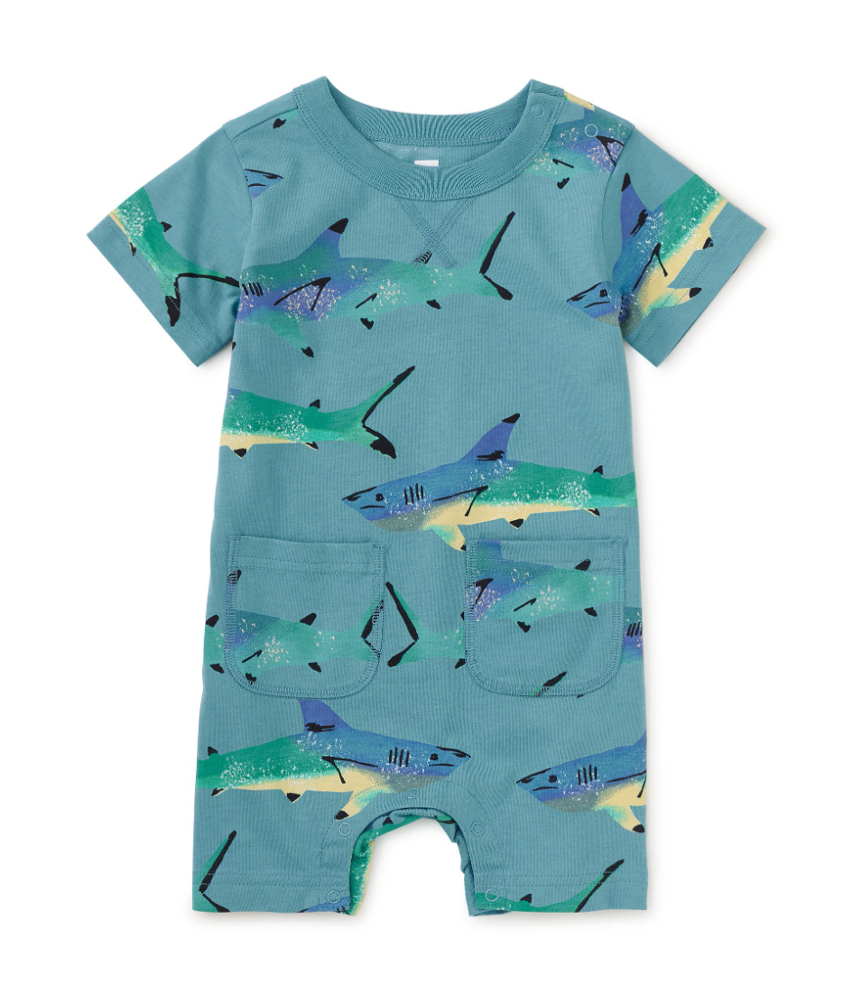 Tea Collection Double Pocket Baby Romper Painted Shark