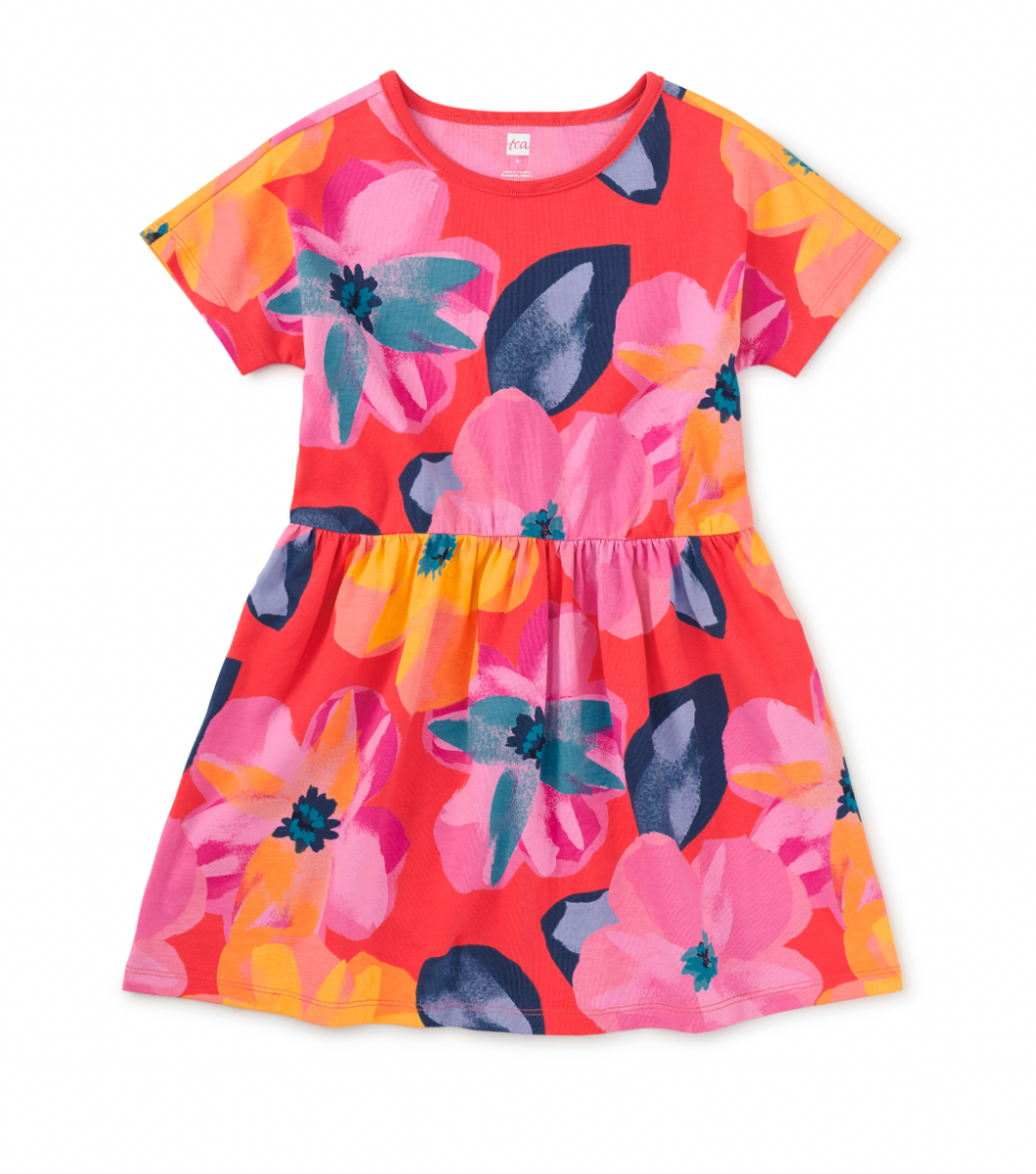 Tea Collection Short Sleeve Twirl Dress Large Tropical Floral