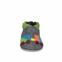 Load image into Gallery viewer, Robeez Soft Sole Baby Shoes, Gray Train Blocks
