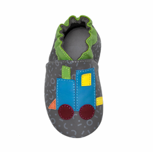 Load image into Gallery viewer, Robeez Soft Sole Baby Shoes, Gray Train Blocks
