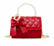 Load image into Gallery viewer, Zomi Gems Quilted Pearl Handle Bow Ribbon Handbag - Red
