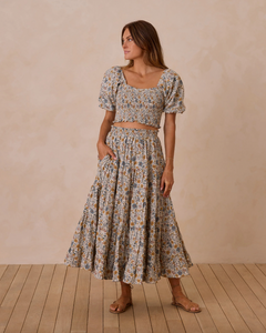 Rylee + Cru Ruffle Tiered Maxi Skirt Gardenia