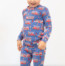 Load image into Gallery viewer, Sweet Bamboo Big Kid Pajama Blue Fire Truck
