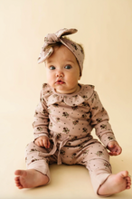 Load image into Gallery viewer, Makemake Organics Ruffle Onesie &amp; Pants Set Rose Ditsy
