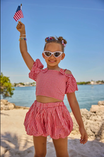 Load image into Gallery viewer, Lola and the Boys Red Gingham Bow Bubble Skort Set
