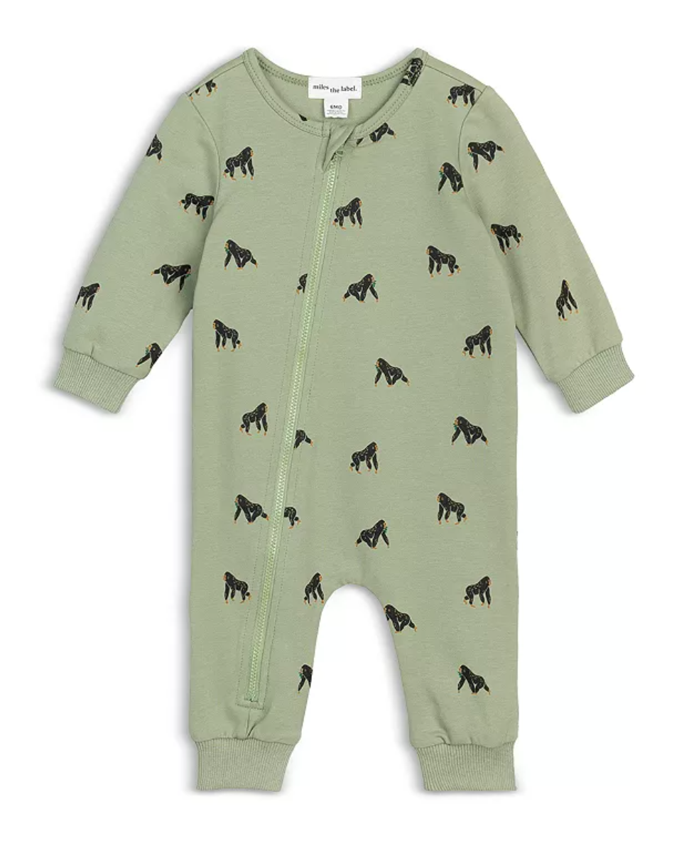 Miles The Label Baby Long Sleeve Coverall Monkey Green Dusty
