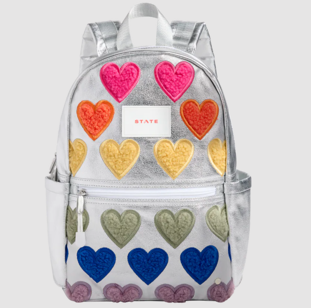 State Bags Metallic Kane Kids Travel Fuzzy Hearts
