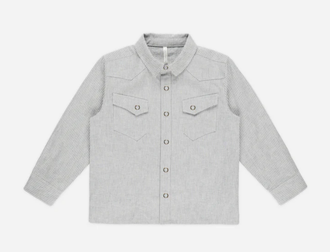 Rylee + Cru Long Sleeve Western Shirt Blue Micro Stripe