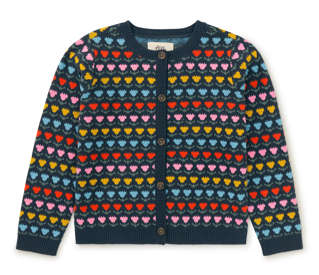 Tea Collection Iconic Cardigan Knit Tulips Size XS 2-3Y