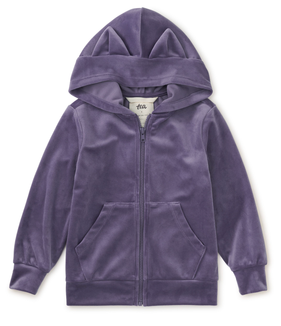 Tea Collection Cat Ears Velour Hoodie Shadow Size 3T