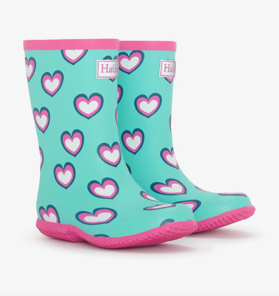 Hatley Hearts Packable Regenstiefel Größe 1 Jugend