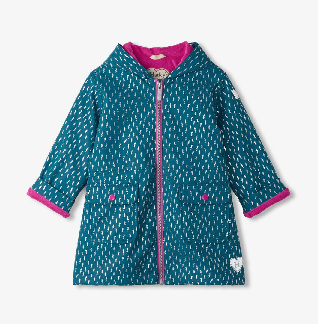 Hatley Mini Lightning Bolts Peplum Rain Coat Size 2 Years