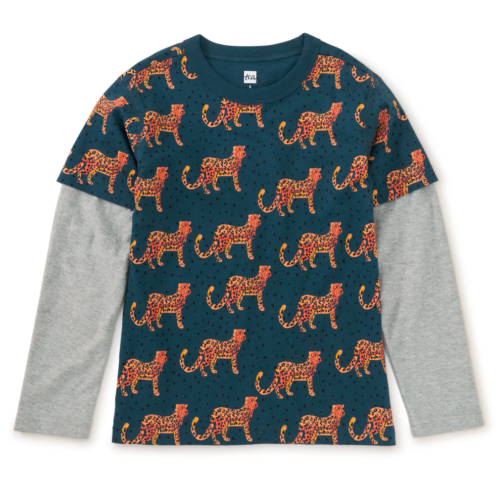 Tea Collection Printed Layered Sleeve Top Anatolian Leopards