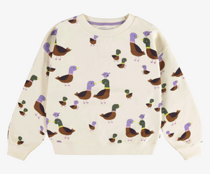 Souris Mini Cream Sweater With Duck Print In French Terry