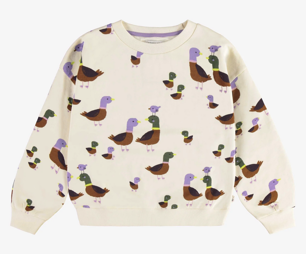 Souris Mini Cream Sweater With Duck Print In French Terry
