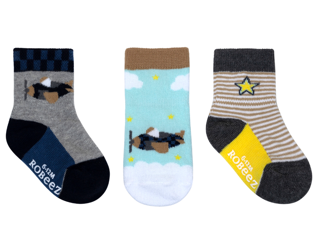 Robeez Grey I'm Heli-Cute 3 Pack Socks