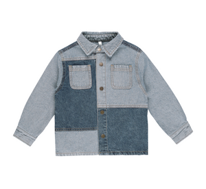 Rylee + Cru Patchwork Overshirt Light Washed Denim Size 6-7Y