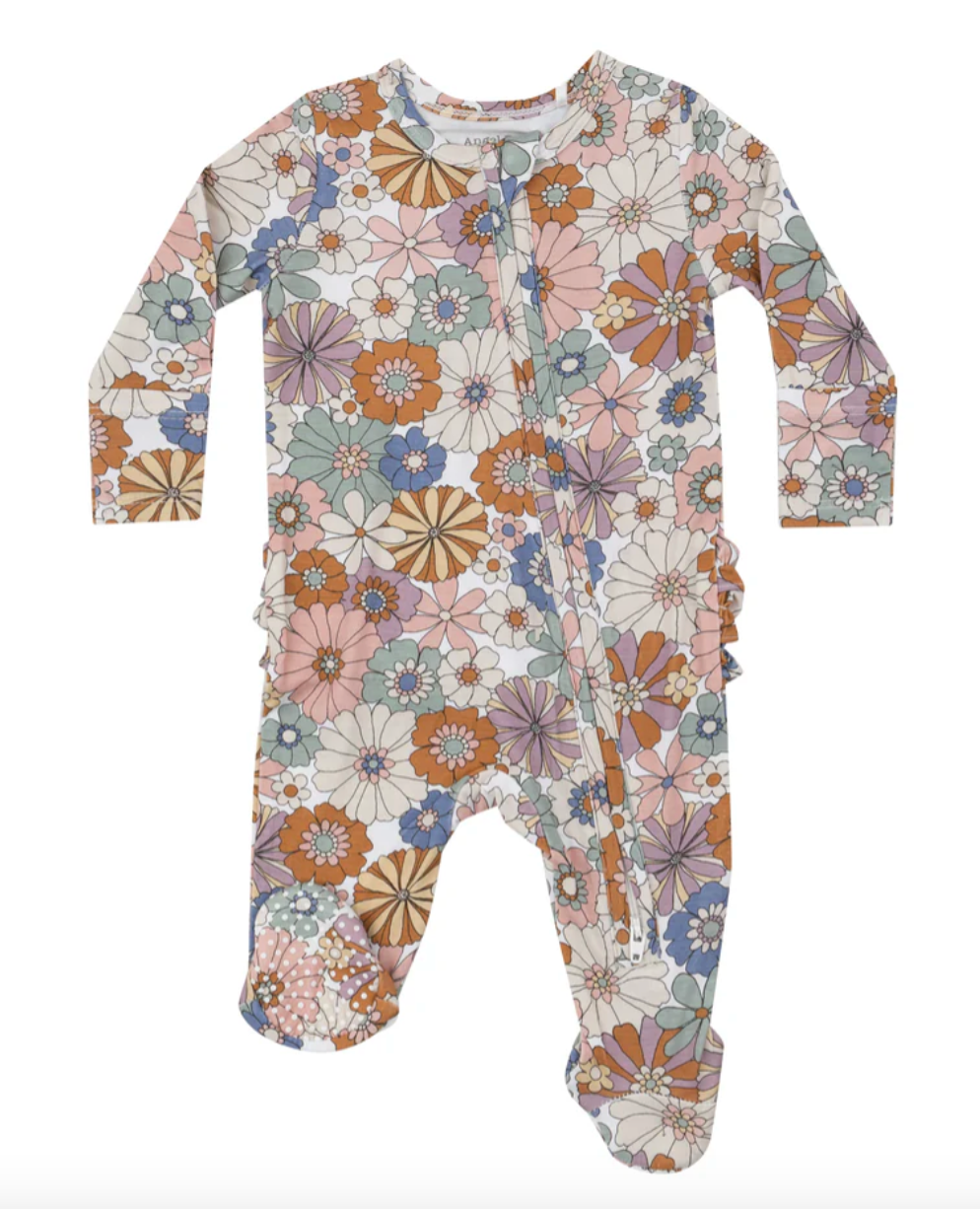Angel Dear 2 Way Zipper Ruffle Back Footie Brighton Floral