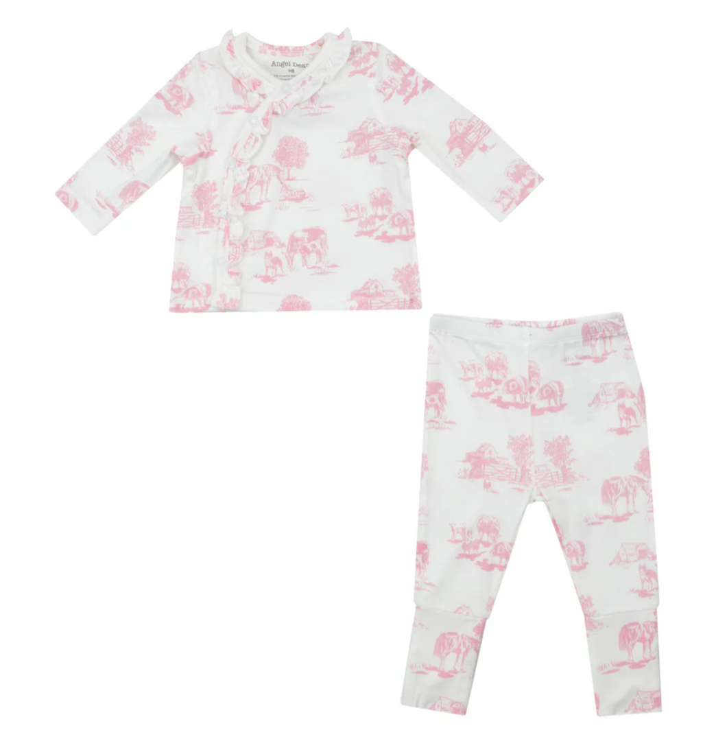Angel Dear Tmh Set With Roll Over Cuff Pant Farm Toile Pink
