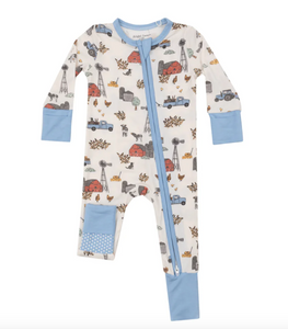 Angel Dear 2 Way Zipper Romper Hay Farmer Blue Size 0-3m
