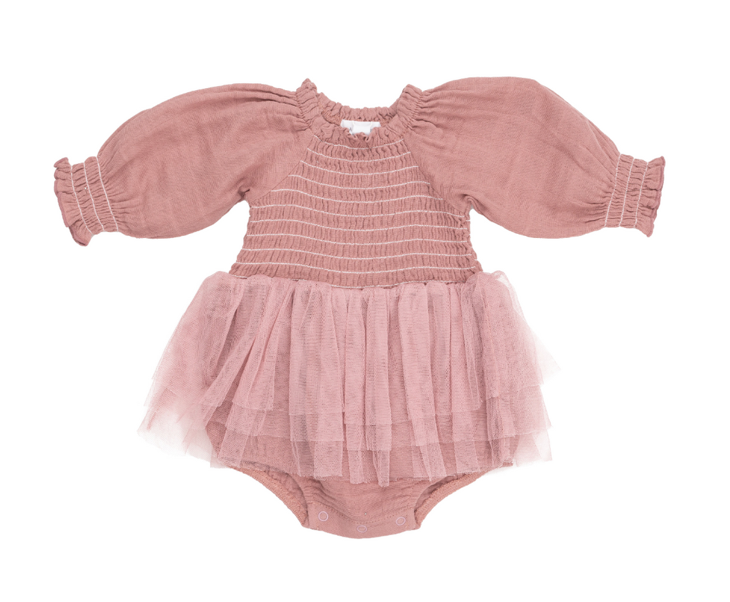 Angel Dear Long Sleeve Smocked Tutu Bubble Muslin Solid Bridal Rose