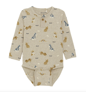 Minymo Long Sleeve Bodysuit Dogs Beige Melange