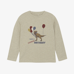 Minymo Long Sleeve T-Shirt Dinosaur Birthday Beige Melange
