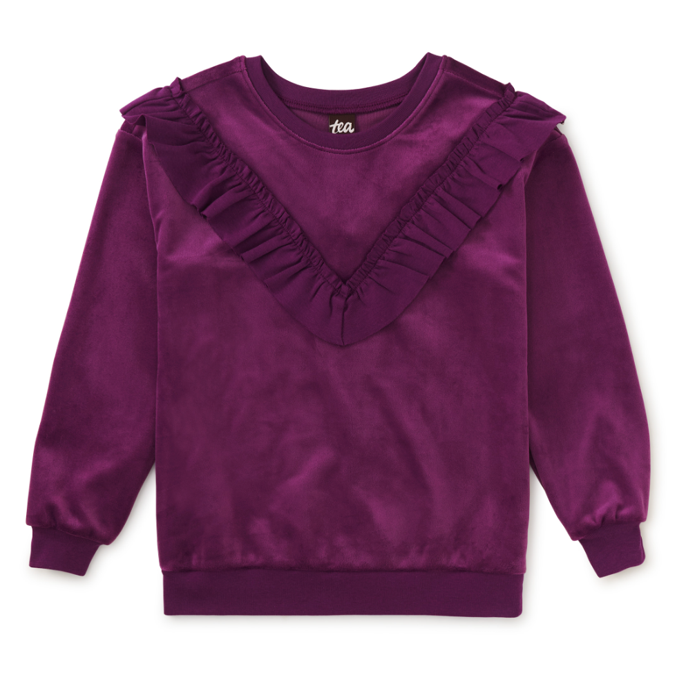 Tea Collection Velour Ruffle Tunic Top Cosmic Berry