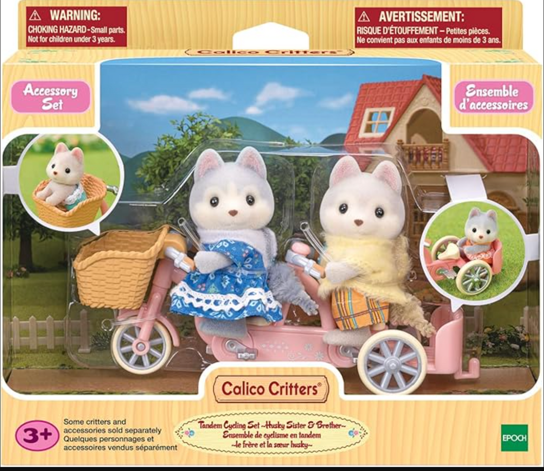 Calico Critters Tandem Cycling Set-Husky Sister & Brother