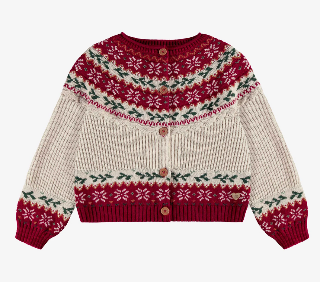 Souris Mini Cream And Red Knit Sweater