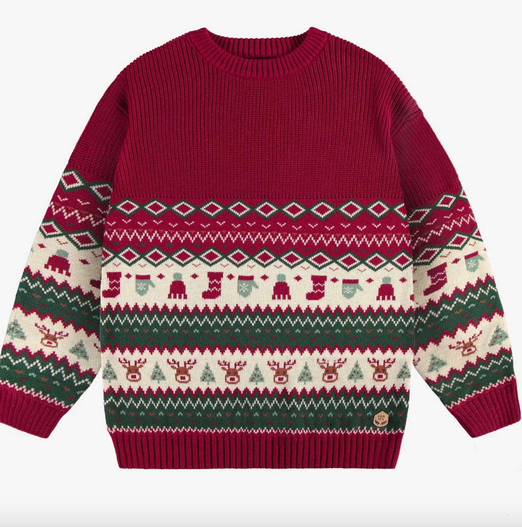 Souris Mini Knit Sweater with Colorful Holiday Pattern