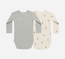 Load image into Gallery viewer, Quincy Mae Jersey Bodysuit 2 Pack Moons, Blue Micro Stripe
