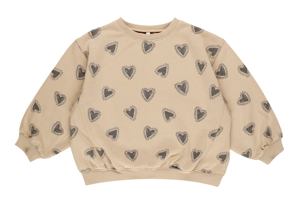 Rylee + Cru Oversized Sweatshirt Hearts Sand Size 2-3y