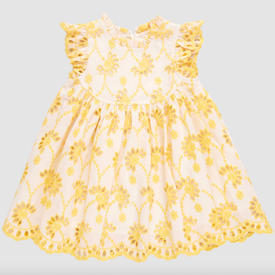 Pink Chicken Girls Cynthia Dress Bright Yellow Eyelet Size 6 Years