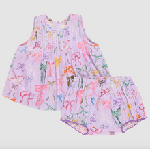 Load image into Gallery viewer, Pink Chicken Baby Girls Jaipur 2 Piece Set Lavender Watercolor Bows
