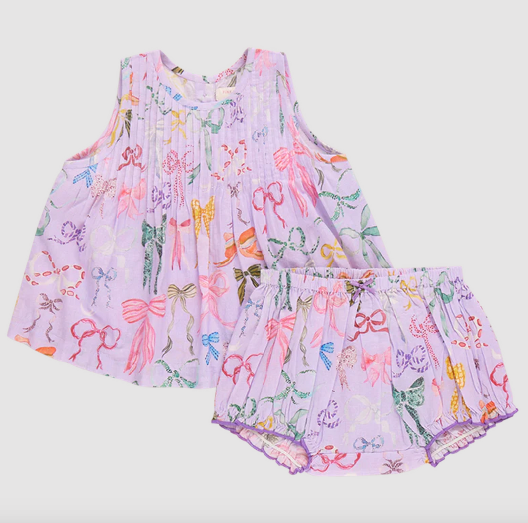 Pink Chicken Baby Girls Jaipur 2 Piece Set Lavender Watercolor Bows