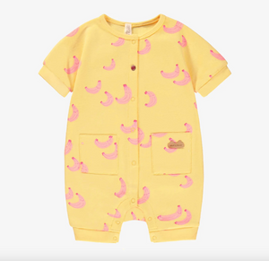 Souris Mini Yellow Pajamas With Pink Banana All Over Print Ribbed Knit