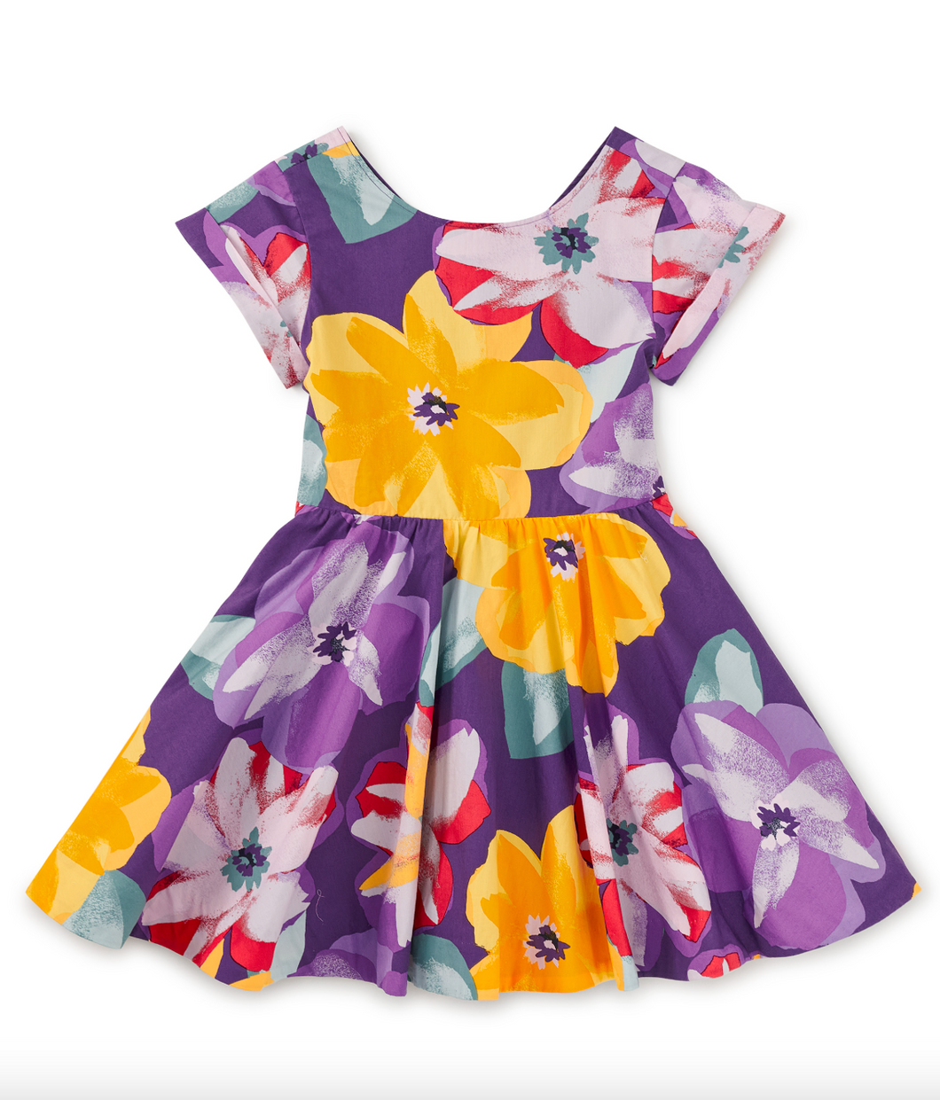 Tea Collection Button Back Skirted Dress Large Tropical Floral
